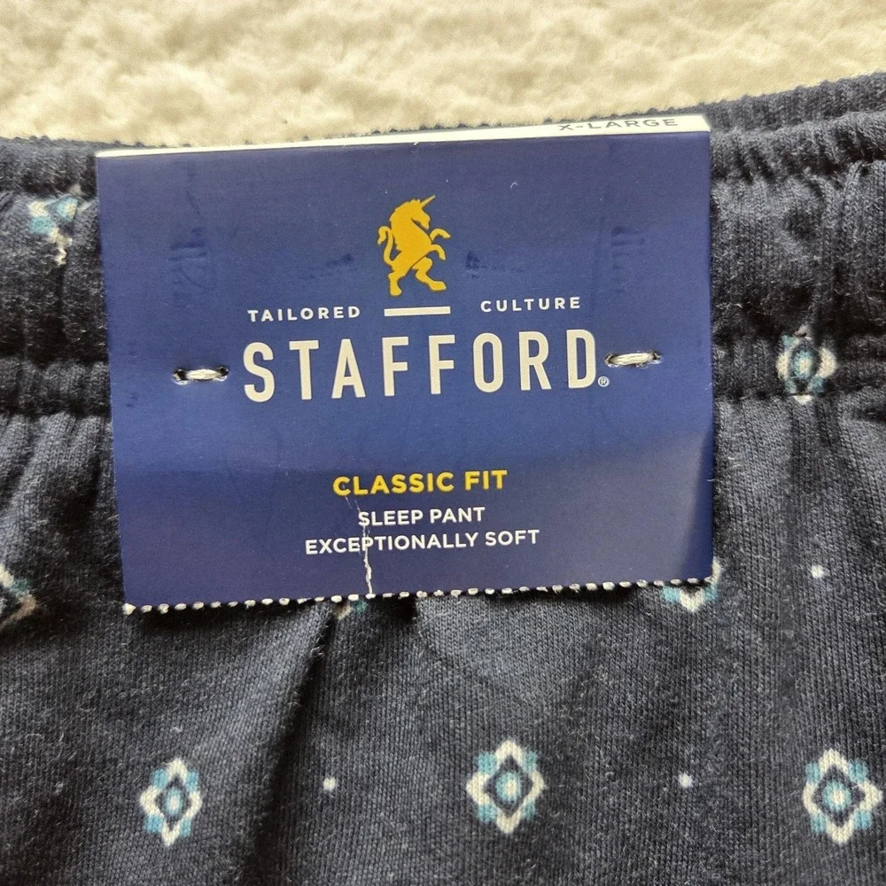 Stafford Mens XL Sleep Pants Navy Neat Geometric Classic Fit Pajama Bottoms NEW